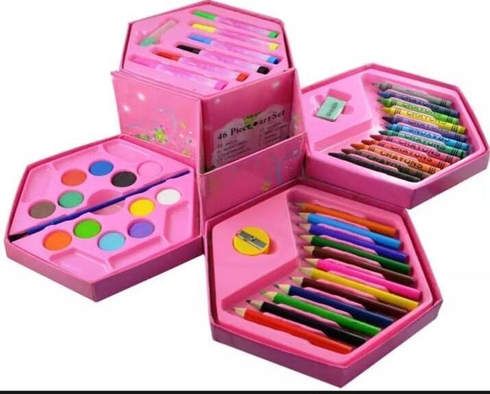 1box (68pcs) Pink Set Of Drawing Tools For Kids, Including Coloring,  Crayons, Watercolor Pens, Perfect As Gift
