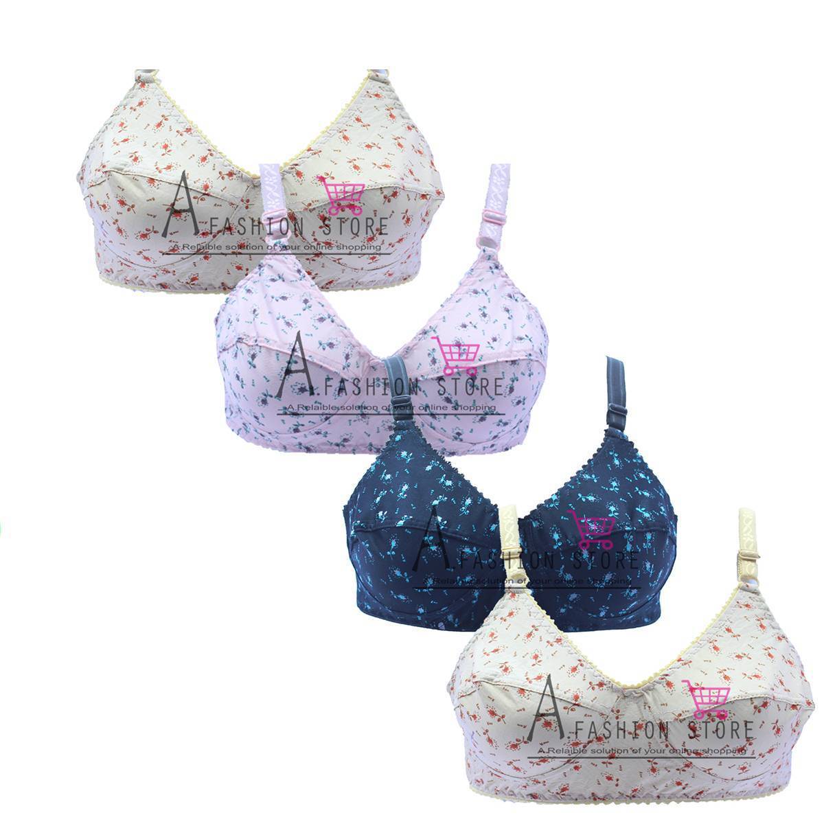 Pack of 04 Multi Colour Cotton Net 4 Hooks Multi color Bra for