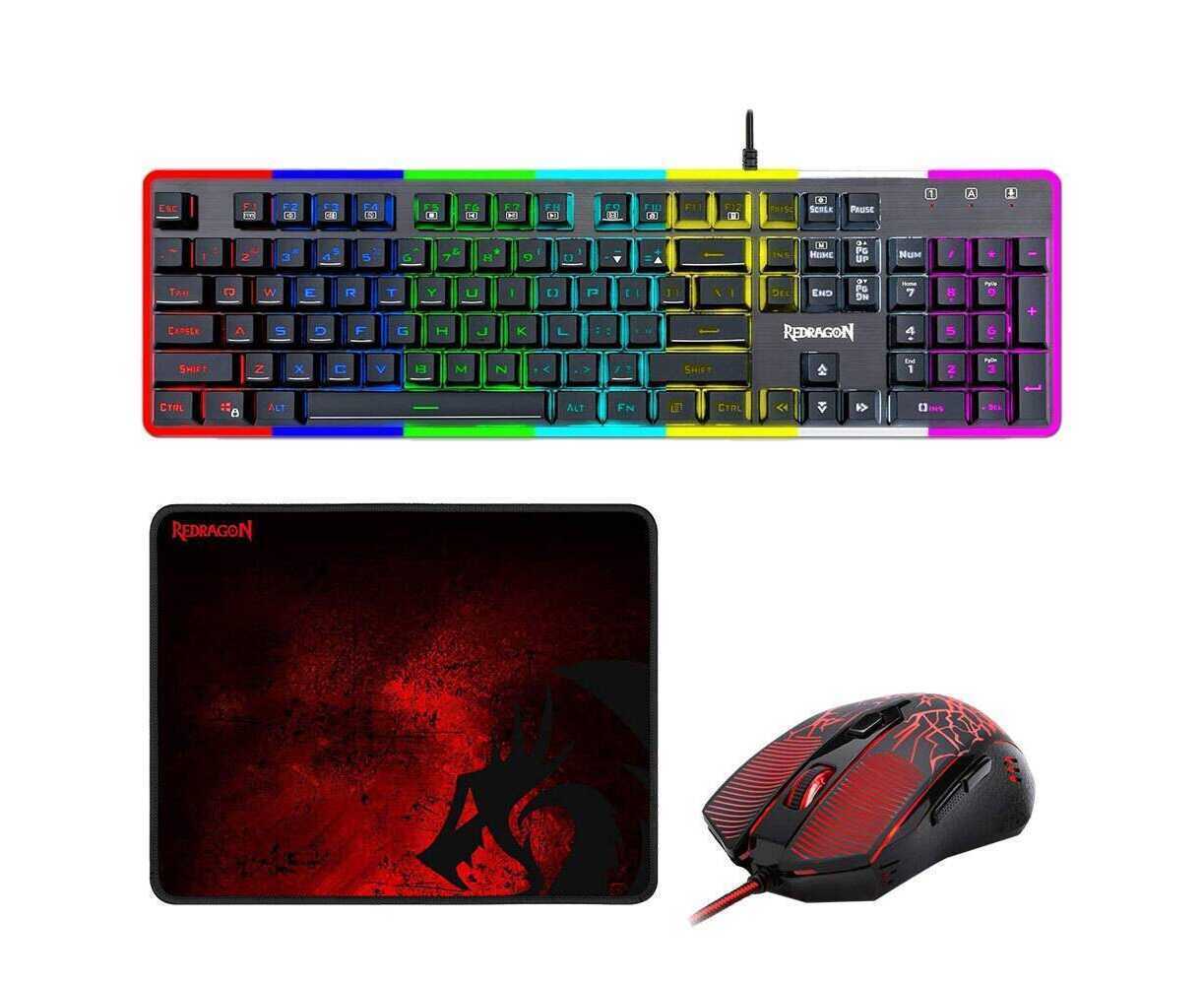 Redragon S107 Gaming Keyboard and Mouse Combo Large Mouse Pad Mechanical  Feel RGB Backlit 3200 DPI Mouse for Windows PC (Keyboard Mouse Mousepad Set)