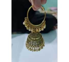 Indian Gold Bali Pearl Jhumka Earrings For Girls And Women Pearl Bali Jhumki - 1 Pair