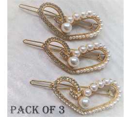 Pack of 3 Heart-Shaped Women's Hairpin Fashion Wild Pearl Rhinestone Cute Girl Hair Accessories Hairpin