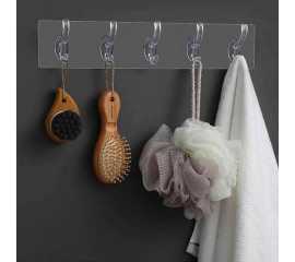 Transparent 6 Hooks Hanger Self Adhesive Clothes Hanger