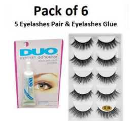 Pack of 6 - 5 Pairs Eyelashes & Eye Lash Glue Eyelash