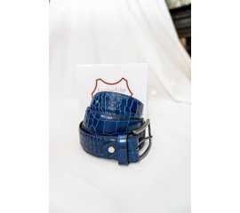 Article: 21791 - Genuine Leather Belt Crocodile Print Blue