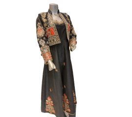 Ladies Frock With Jacket, Indian Raw Silk Fabric