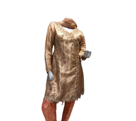 Ladies 3 Piece Stitched Suit - Tissue Shirt Jamawer Trouser, Chiffon Dupatta, Hand Emblish Shirt