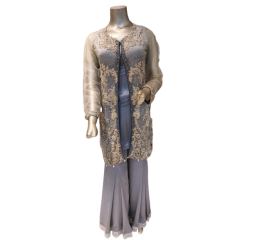 Ladies Wedding Dress - Hand Made Work Net Shirt Dupatta Inner Shirt - Shamooz Silk With Gararaa Trouser