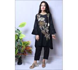 Black Linen Ladies Kurti - B1