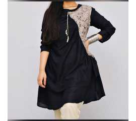 Black Linen Ladies Kurti - B4