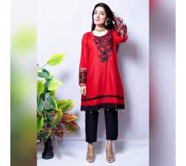 Red Linen Ladies Kurti - B7