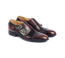 Amani Sau Paulo Double Monkstrap Leather Shoes For Men - Brown
