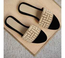 Leather & Velvet Flat for Girls - Skin