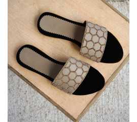 Leather & Velvet Flat for Girls - Grey