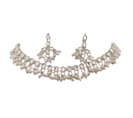 Mirror Studded Kundun Necklace with Earrings
