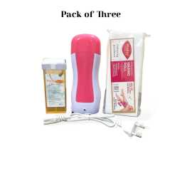 Hair Remover Depilatory Wax Heater With Wax Paper, Wax Roller -  Pack of 3