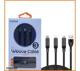 Faster D-3 Quick Charge Weave Data Cable 3-in-1