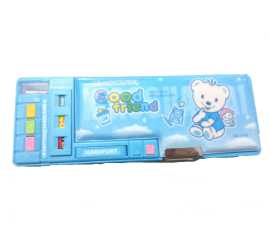 Small Button Fancy Pencil Box For Kids - Blue