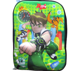 3D-Cartoon Character Ben Ten School Bag - Black & Green