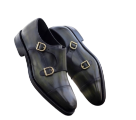 Black Monk Strap Shoes in Pure Leather