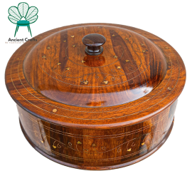 Wooden Hot Pot With Brass Work Handmade For Kitchen 12"X 12 - 1 Piece