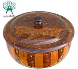 Brass Work Wooden Hot Pot Kitchen Accessories 12 X 12 Inch - 1 Piece