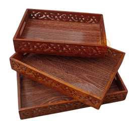 Different Sizes Wooden Serving Trays Set For Dinner - 1 Set