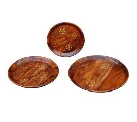 Different Sizes Wooden Serving Plate Set For Dinner - 1 Set