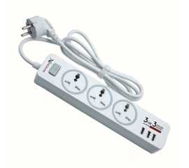 Speed Socket Portable Power Strip Lead With 3 USB Ports