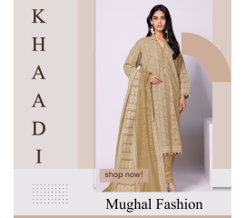 KHAADI 3 PCS Unstitched Suit - Skin