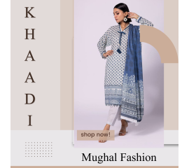 Khaadi 3Pc Unstitched Suit - Blue & White