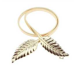 Trendy Double Leaf Metal Waist Belt For Women - Golden