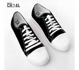 Black Camel Black & White Contrast Canvas Sneakers For Men