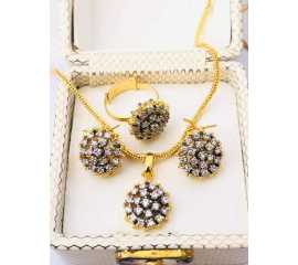 Real Gold Plated Handmade Elegant Set Pendant, Ring And Earring Set