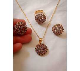Real Gold Plated Handmade Pendant, Ring And Earring Set