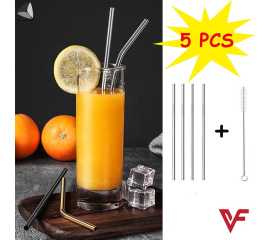 Straight Reusable Drinking Straws For Milkshake Drinks - Pack Of 5