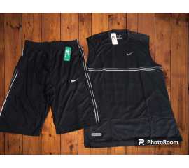  Casual Round Neck Sleeveless Sando & Shorts for Men - Black