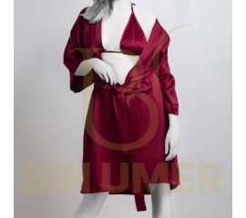 Bin Umer 3 PCS Western Bridal Honeymoon Nighty set For Women - Maroon