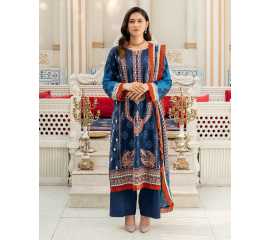 Aelia 3 PCS Lawn Shalwar/Kameez & Dupatta Blue Unstitched Suit For Women