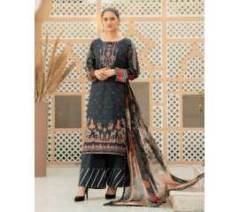 Raya 3 PCS Lawn Shalwar/Kameez & Dupatta Black Unstitched Suit For Women