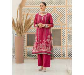 Isleen 3 PCS Lawn Shalwar/Kameez & Dupatta Pink Unstitched Suit For Women