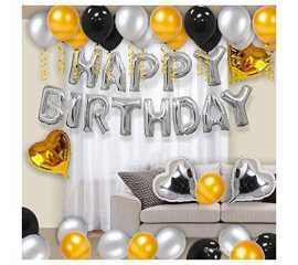 Silver & Yellow Charming Happy Birthday Theme Balloons Set