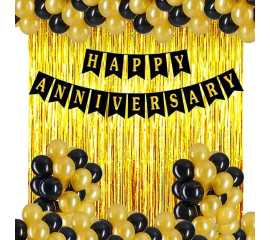 Golden & Black Happy Anniversary Theme Balloons Set