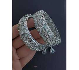 1 Pair Beautiful Design Silver Openable Kangan Bangles for Wedding & Party - 03