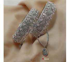 1 Pair Beautiful Design Silver Openable Kangan Bangles for Wedding & Party - 02