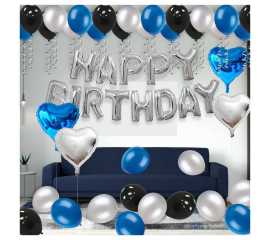 Blue & White Charming Happy Birthday Theme Balloons Set
