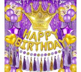Golden & Purple Birthday Theme Balloons SetGolden & Purple Birthday Theme Balloons Set