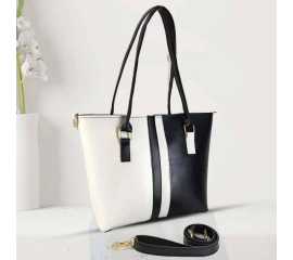 Women Fashion Color Contrast Tote Bag Shoulder Bag Black and White