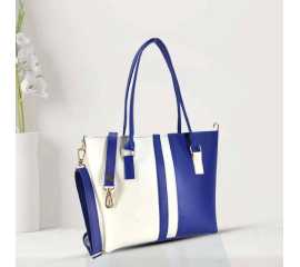 Women Fashion Color Contrast Tote Bag Shoulder Bag Blue and White