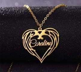 Beautiful Love Heart Golden Customized Name Necklace - FNP-005