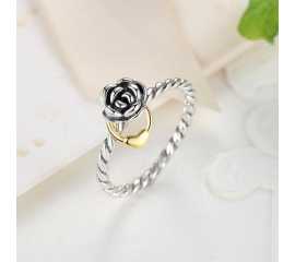 Silver 925 Plated Golden Heart Ring For Women - SJRI-004